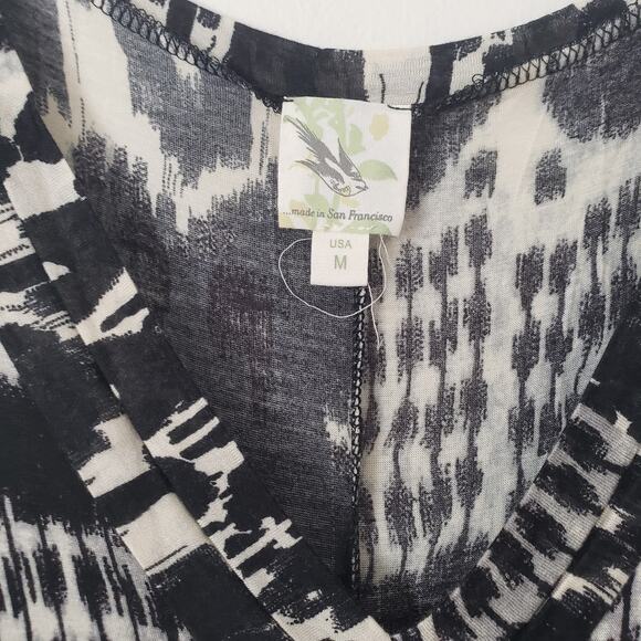 Anthropologie Western Wear Rayon Tank Tunic Blouse Flowy Black Cream Medium - Picture 3 of 8